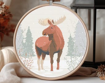 Winter Moose Cross Stitch pattern – PDF – 146 x 147 stitches
