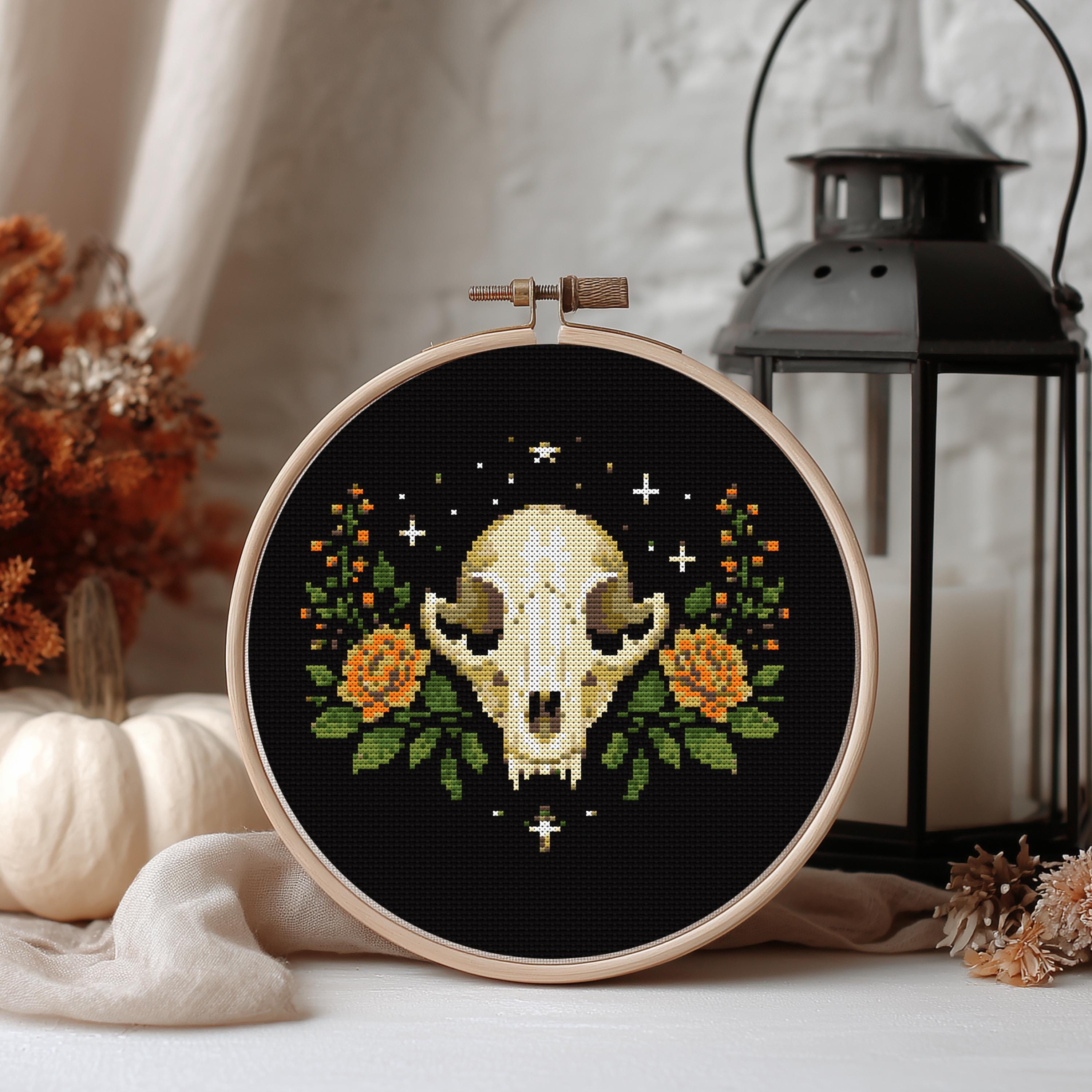 Fox Skull Cross Stitch Pattern PDF | Gothic Floral Embroidery - Etsy