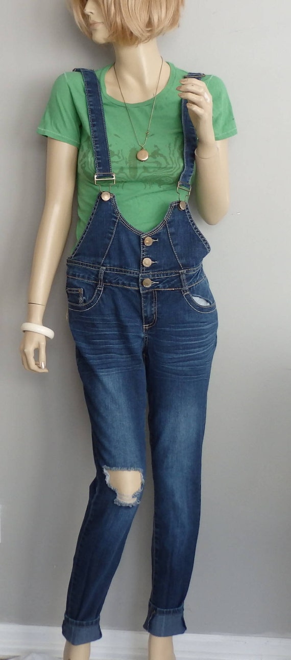 distressed denim jumpsuit