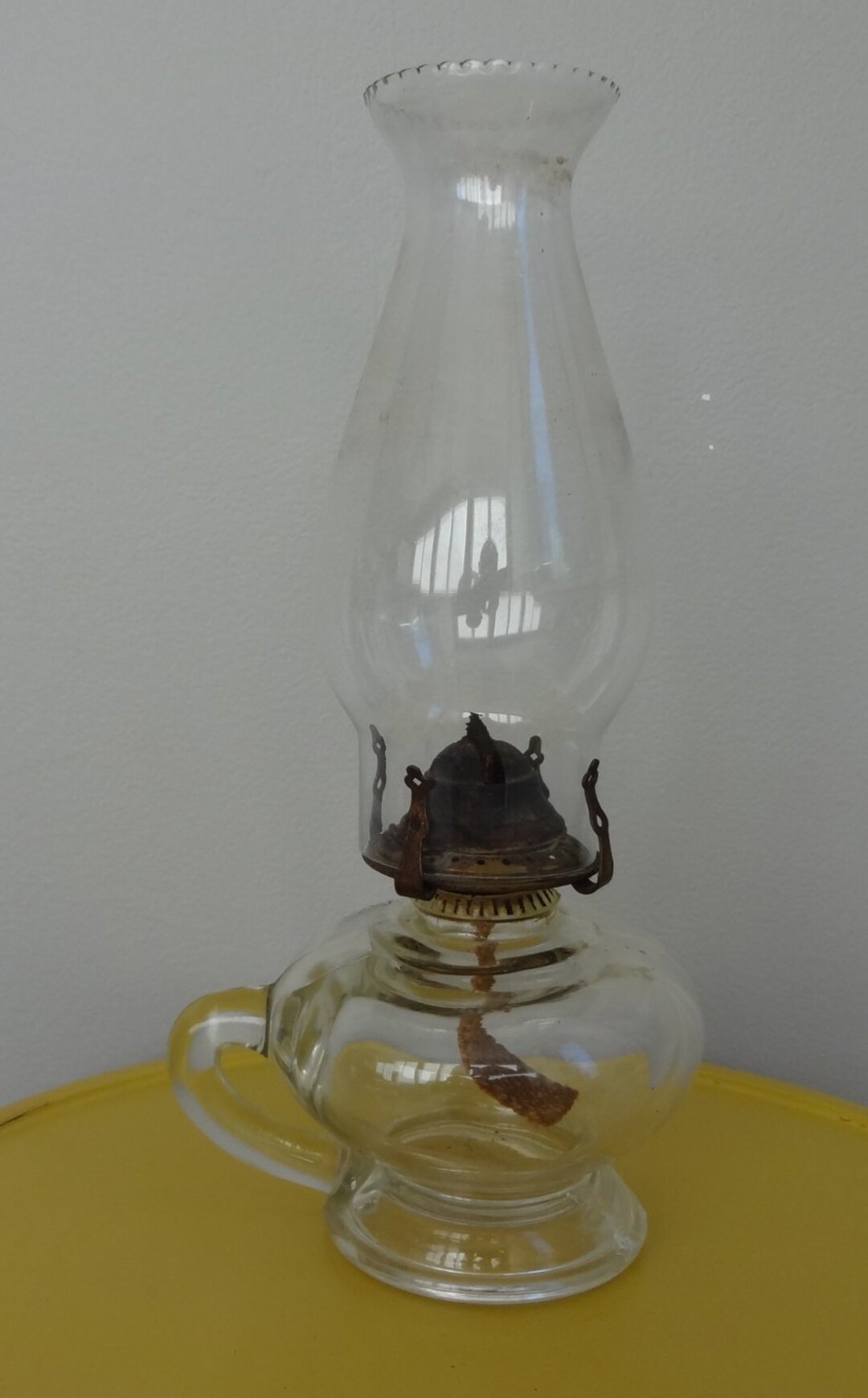 Antique Glass Pedestal Oil Lamp Lamplight Farmhouse Chamber Etsy