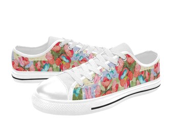 Flower And Butterfly Low Top Sneakers Canvas  Custom Made