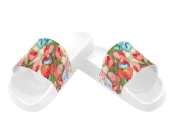 Sandalias planas con estampado floral de mariposas, personalizadas para hombre, mujer y niños.