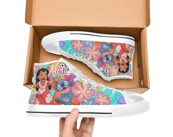 High Top Sneakers Canvas  Custom Lilo And Stitch Sneakers Casual