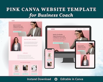 Plantilla web rosa de Canva, página de destino para coach de negocios (descarga digital)