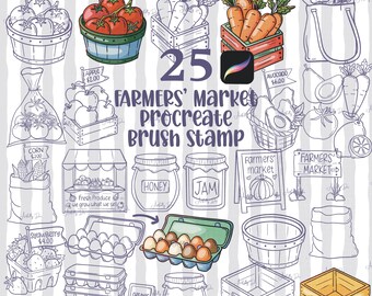Bauernmarkt-Pinselset für Procreate (kommerzielle Nutzung, sofortiger Download): Karotten, Tomaten, Avocados, Zitronen