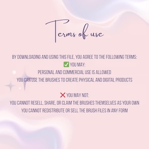 Pode incluir: Gr&aacute;fico digital com o texto "Termos de uso" em fonte cursiva. O texto detalha os usos permitidos e proibidos do arquivo, incluindo uso pessoal e comercial, e restri&ccedil;&otilde;es sobre revenda e redistribui&ccedil;&atilde;o.