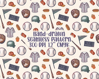 Baseball Seamless Pattern Baseball Seamless File Baseball Seamless Repeat Baseball Repeating Pattern Baseball Digital Paper Baseball Pattern