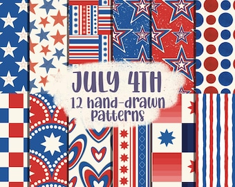 July 4th Backgrounds Patriotic Seamless Patterns FOJ Papers Red and Blue Patriotic Background Patterns Stripes Digital Paper FOJ PNG