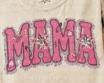Mama PNG-Bundle: Denim-Patch-Design, Used-Look-Patch-Design für Mama-Shirts, Denim-Mama-Grafik, Sublimations-PNG-Download
