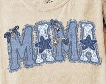 Mama PNG-Bundle: Denim-Patch-Design, Used-Look-Patch-Design für Mama-Shirts, Denim-Mama-Grafik, Sublimations-PNG-Download
