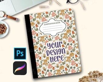 Komposition Notebook Mockup Procreate Für Seamless Pattern Display Photoshop Notebook Mockup PSD Komposition Buch