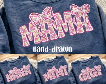 Mama Leopard Mama Neon Embroidered Mama Pink Bow Leopard Mama Nana Mimi Gigi Pink Mothers Day Shirt Design Ideas Mothers Day PNG Clipart