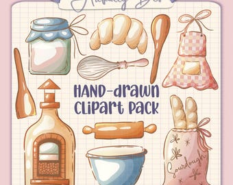 Cottage Kitchen Clipart Baking Clipart Bundle Baking Tools Clipart Bakery Cliparts Bundle Croissant Clipart Cottage Core Bakery Illustration