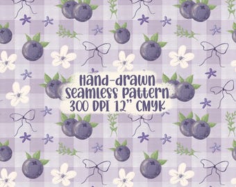 Blueberry Seamless Pattern Blueberry Digital Paper Fruit Seamless File Blueberry Repeating Tile Fruit Background Check Digital Paper Fruit