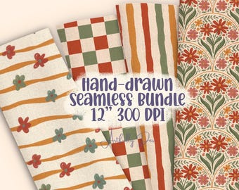 Pacchetto di carta digitale a righe verticali con motivo retrò senza cuciture, file stampabile floreale senza cuciture, motivo primaverile floreale retrò ripetuto