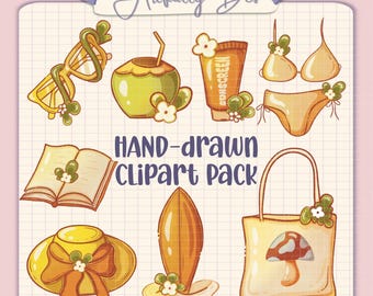 Summer Clipart Pack Beach Clipart Bundle Hand-drawn Summer PNG Bundle Beach PNG Set For Sublimation PNG For Dtf Design Summer Bookish Png