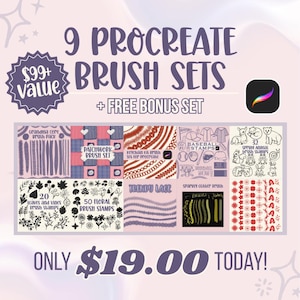 Paquete de pinceles Procreate, kit de herramientas de diseño, conjuntos de pinceles Grandmacore Patchwork Béisbol Flores de primavera Hojas Animales Llavero Encaje Pincel con purpurina
