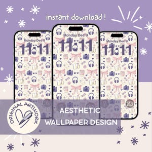 Coquette Phone Wallpaper and Widgets: Hand-Drawn Bows & Coffee (Digital Download)