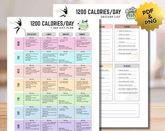 1200 Calorie Diet Plan Printable, 7 Day Meal Planner (Digital Download)