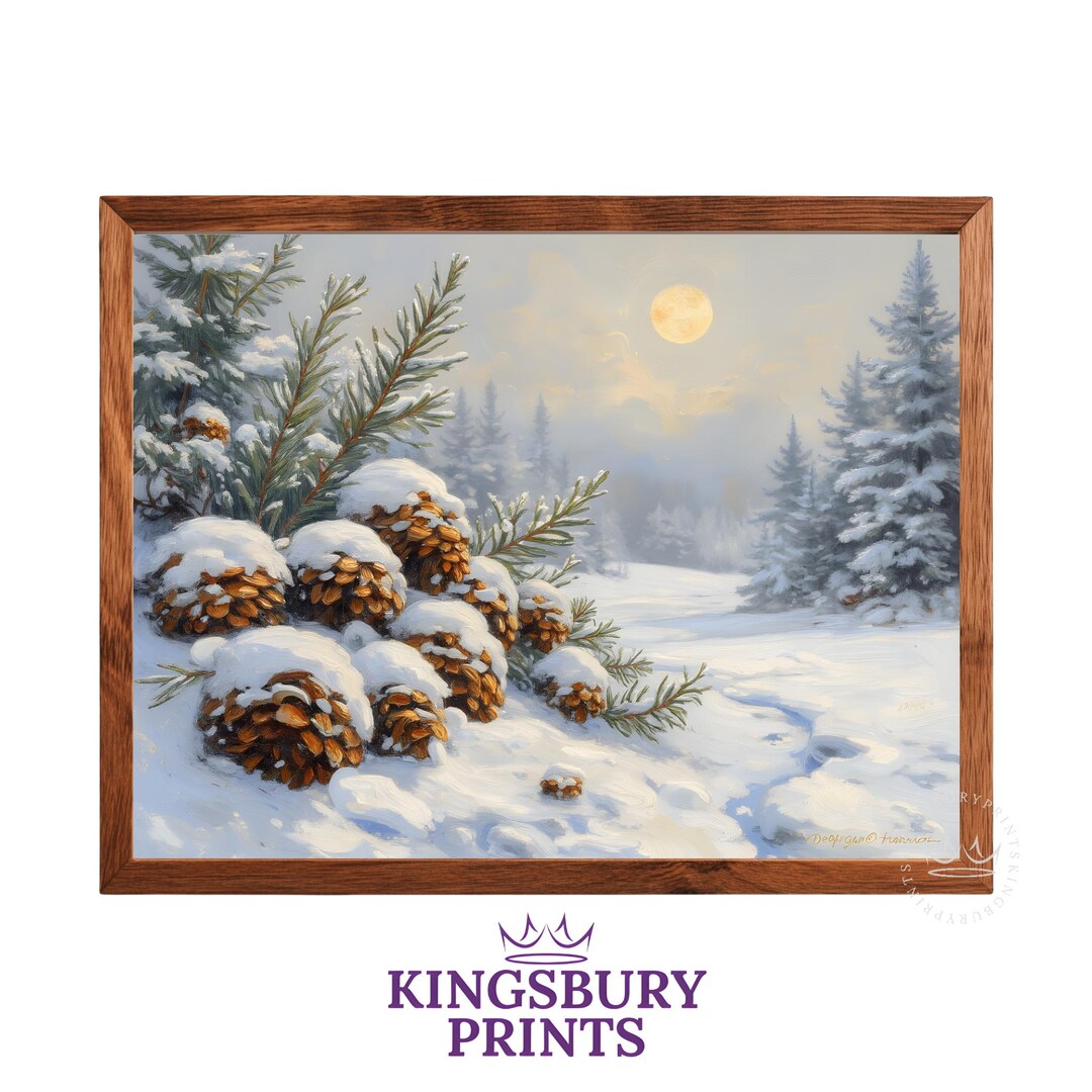 snowy-pinecone-winter-landscape-art-print-rustic-fir-branch-instant