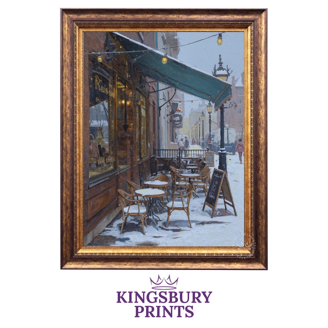 Snowy Winter Sidewalk Café Storefront Painting - Cozy Urban Scene ...