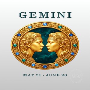 Impression d'art du zodiaque des Gémeaux, décoration murale céleste dorée, affiche du signe astrologique, cadeau d'anniversaire de mai juin, illustration d'astrologie de jumeaux