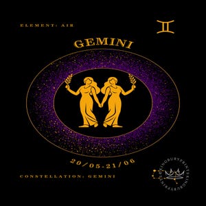 Gemini Twins Zodiac Wall Art Print, Celestial Astrology Poster, May June Air Sign Gift
