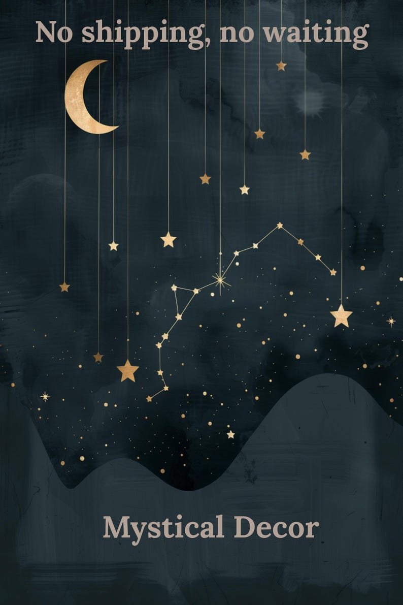 Celestial Moon Stars Wall Art Printable, Constellation Night Sky Poster ...