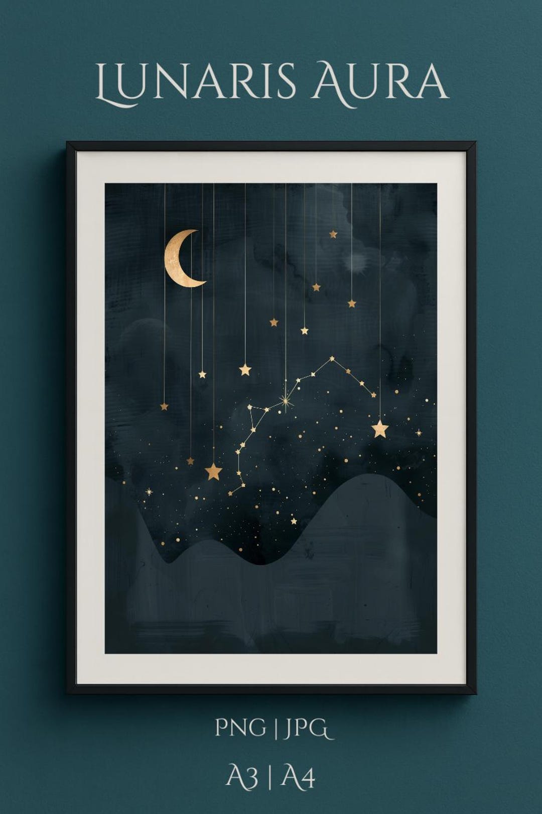Celestial Moon Stars Wall Art Printable, Constellation Night Sky Poster ...