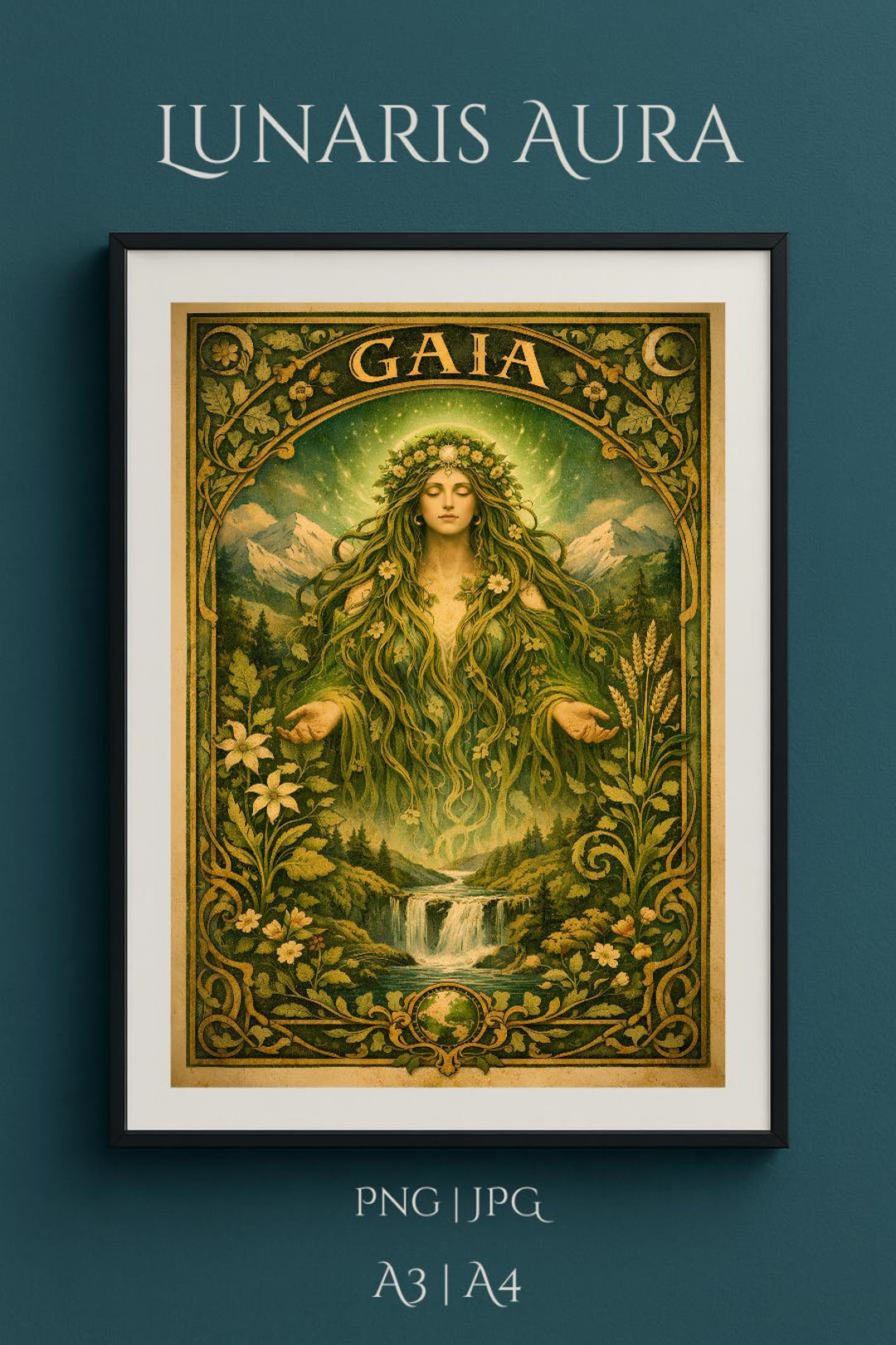 Gaia Goddess Earth Mother Art With Waterfall and Mountains, Divine ...