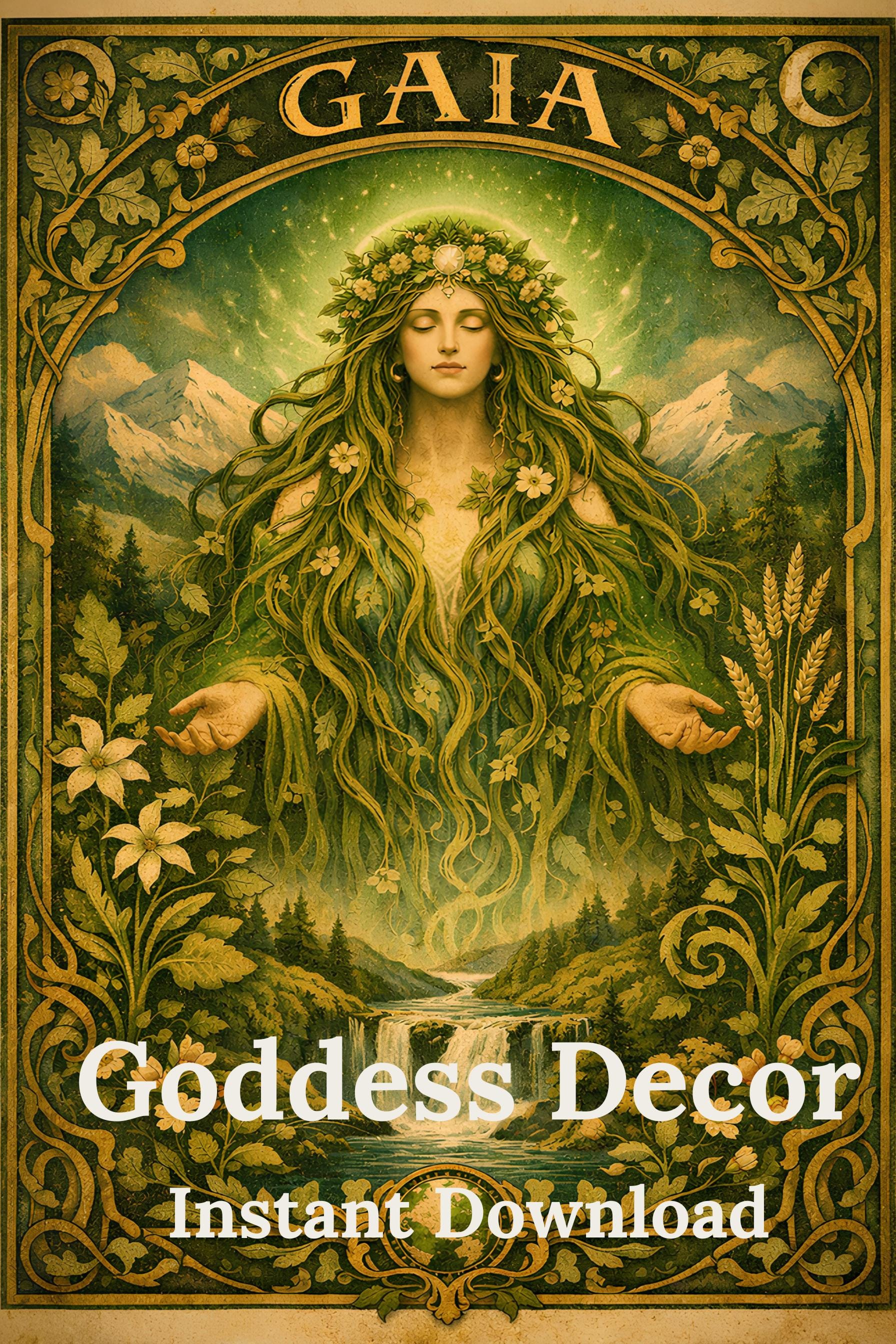 Gaia Goddess Earth Mother Art With Waterfall and Mountains, Divine ...