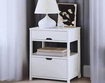 Modern Bedside Table with 2 Drawers & Shelves | Elegant Storage Cabinet
