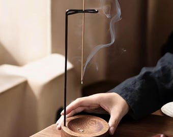 Minimalist Wooden Incense Holder: Metal Stick Burner for Aromatherapy