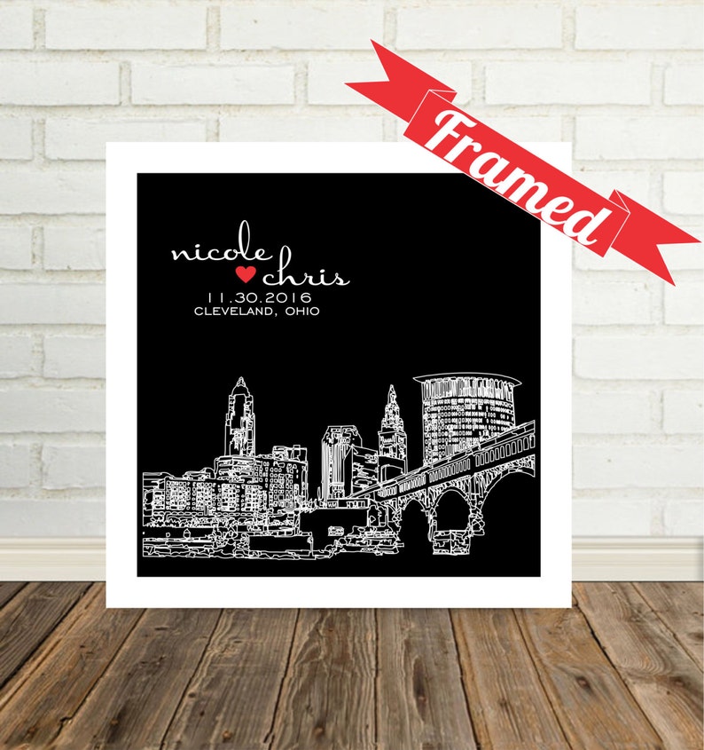 Engagement Gift City Skyline FRAMED ART Engagement Present Any Etsy