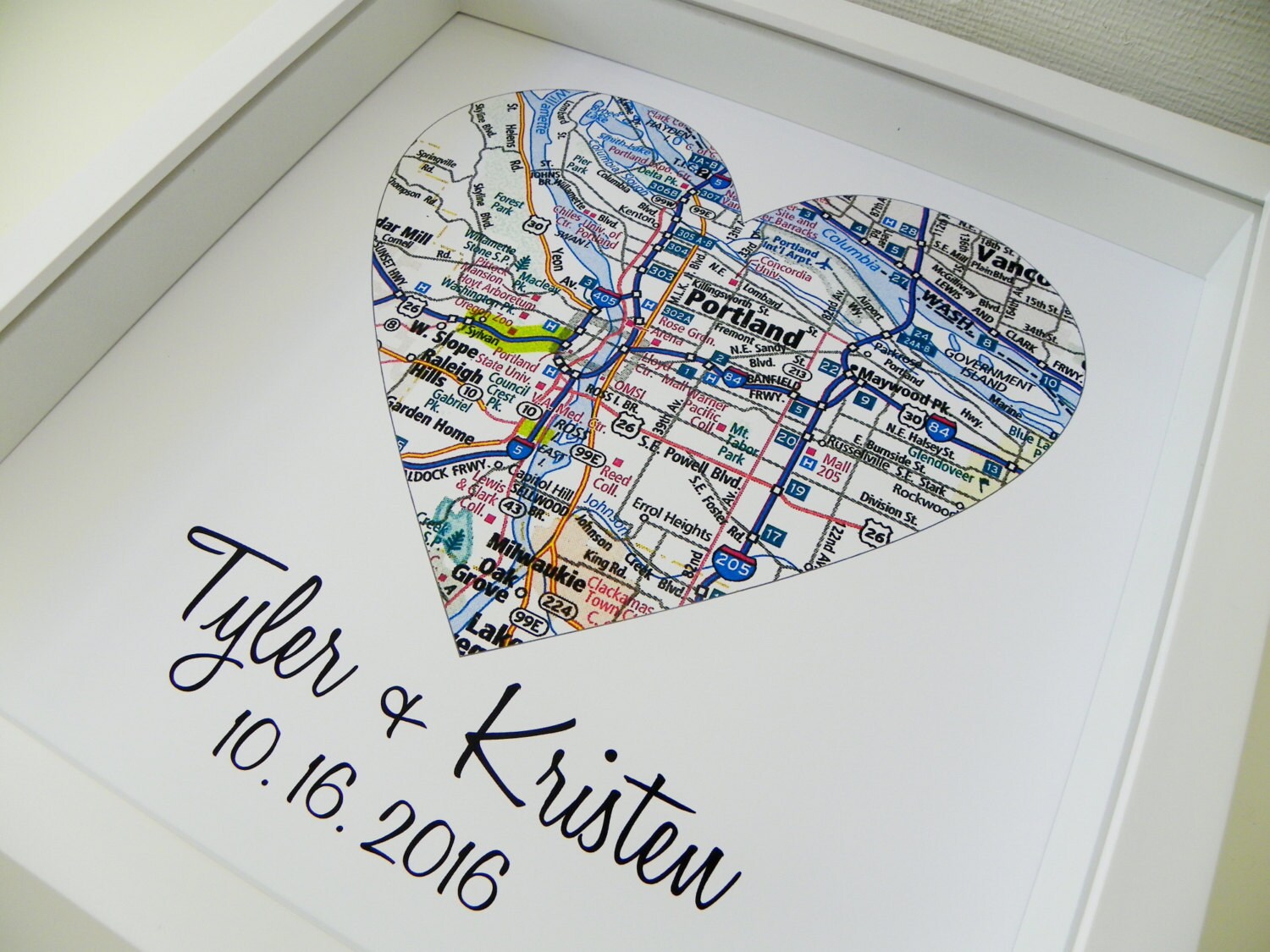 Personalized Anniversary Gift City Map Heart Print Framed Art