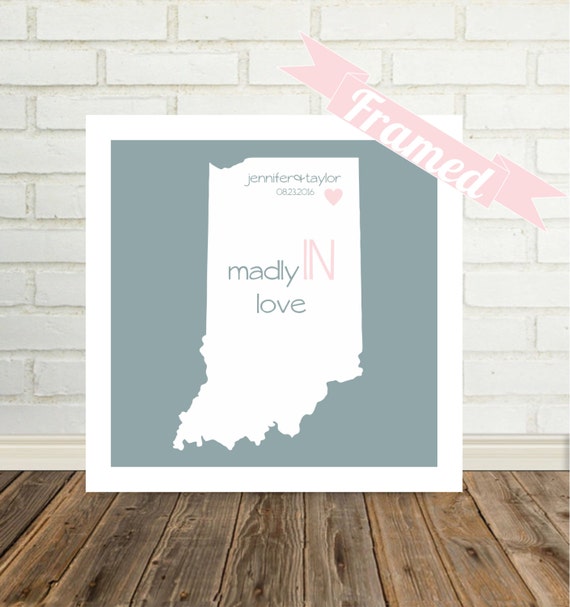 INDIANA State Map Print Unique Engagement Gift FRAMED Art Etsy