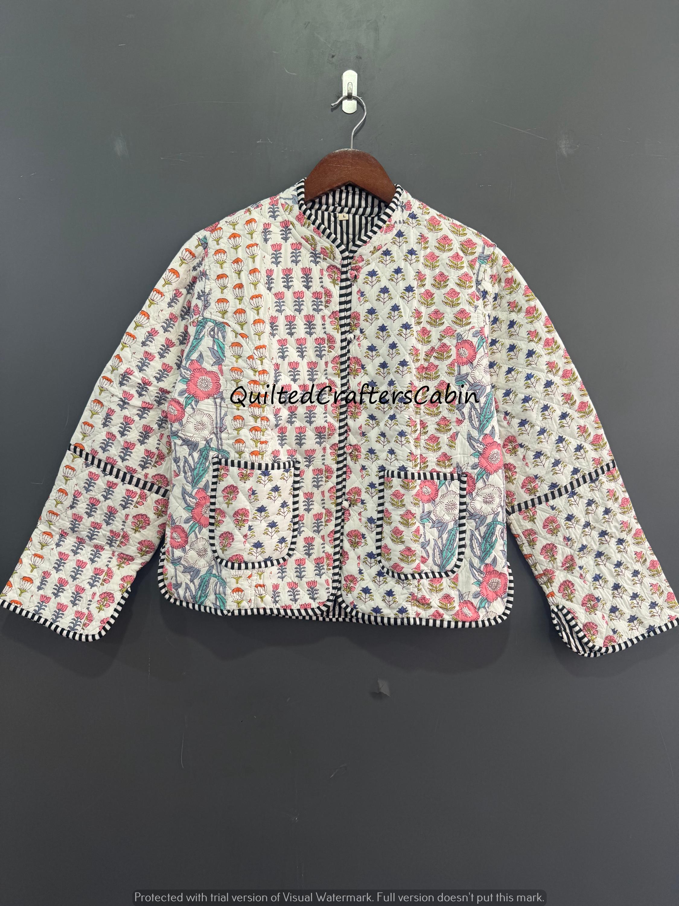Reversible Quilted Cotton Jacket, Indian Block Print Boho Coat, Cottagecore Clothing
