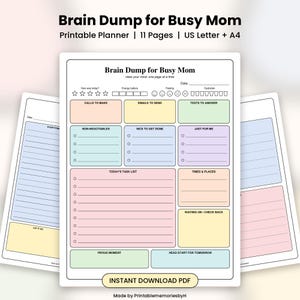 Brain Dump Printable for Busy Moms, Fillable Mom Planner PDF, Mental Load Organizer, Daily To Do List, Weekly Reset, US Letter A4