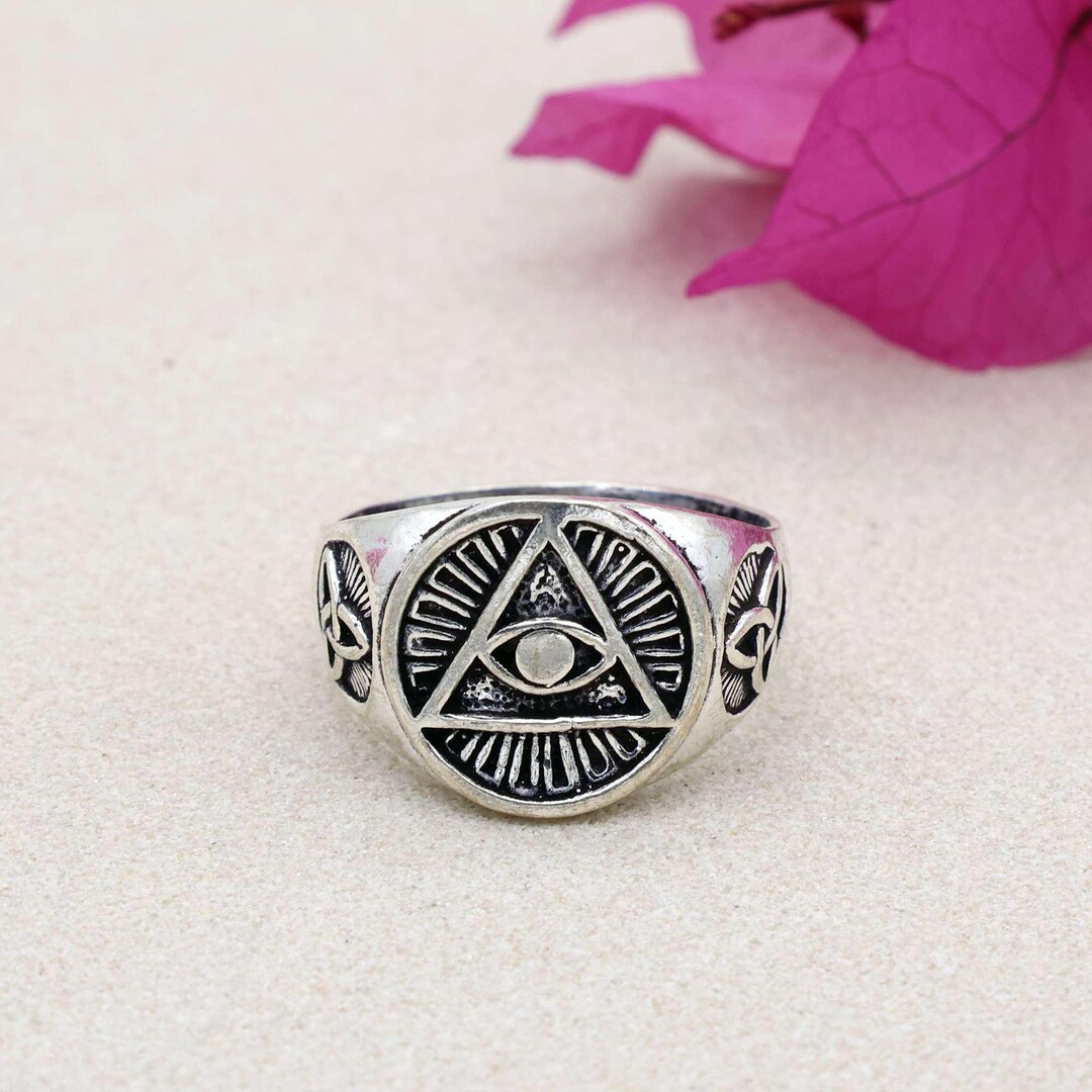 Seeing Eye Rings All Seeing Eye Ring | Triquetra Signet Ring | Silver Plated Brass Ring ...