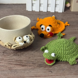 Personalized Handmade Crochet Animal Coaster, Funny Mug Rug, Cute Turtle Frog Penguin Lizard Crochet Coaster, Desk Home Decor Ornament