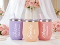 Personalized Wine Tumblers with Lid Wedding Wine Glasses Bridesmaid Proposal 12oz Wine Cup Hen Party Cups Bridesmaid Gift Bachelorette Party