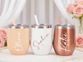 Personalized Wine Tumblers with Lid Wedding Wine Glasses Bridesmaid Proposal 12oz Wine Cup Hen Party Cups Bridesmaid Gift Bachelorette Party