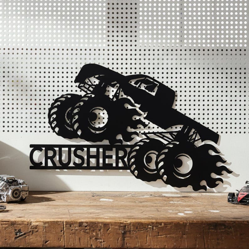 View of Custom Monster Truck Metal Wall Sign, Personalized Truck Name Sign,boys ...