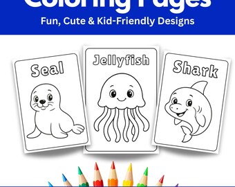 Dibujos para colorear de animales marinos para niños / Hojas imprimibles para colorear del océano / Tamaños A4 y carta / Criaturas marinas adorables para preescolar y jardín de infantes