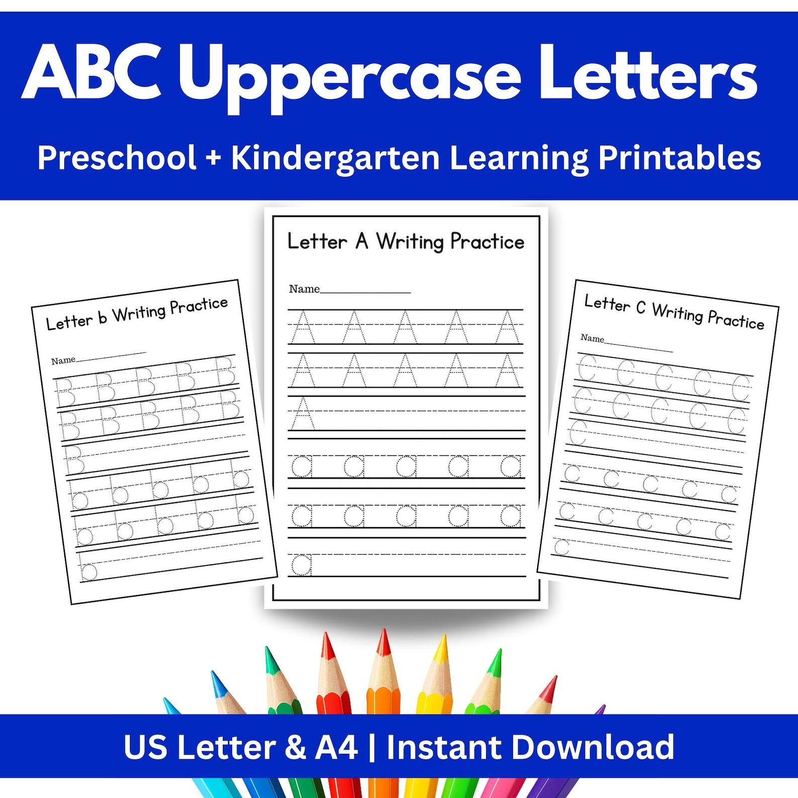 ABC Uppercase Letter Writing Worksheets | Preschool & Kindergarten | A ...