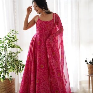 chiffon bandhani dress Bandhani Print Chiffon Anarkali Suit Gracious You