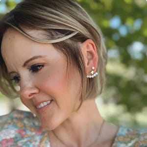 14K Gold Filled Heart Pearl Ear Jackets, Elegant Faux Pearl Front Back Stud Earrings, Romantic Minimalist Jewelry, Gift Gifts Gifted