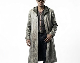 Victor Gideon Crocodile Texture Faux Leather Trench Coat – Cosplay Duster Costume