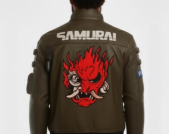 Samurai V Leather Bomber Jacket: LED Collar, Handmade Cosplay for Samurai V Leather Bomber Jacket: LED Collar, Handmade Cosplay for