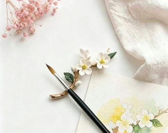 Zen Plum Blossom Incense Holder , Multifunctional Ceramic Flower Stick Burner with Wood Tray,Pen Holder,  Housewarming or Bridesmaid Gift